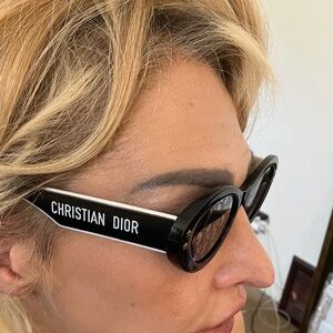 Dior Black Oval Sunglasses with White Accents